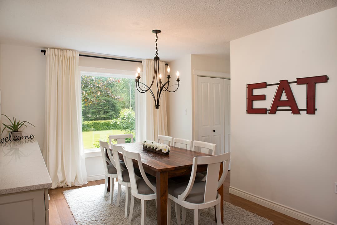 A bright dining room photographed by Back Forty